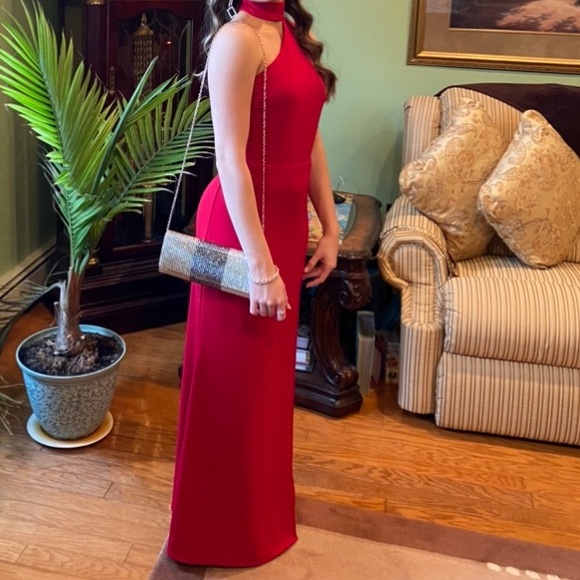 Red Formal High Neck Open Back Dress - Picture 4 of 4